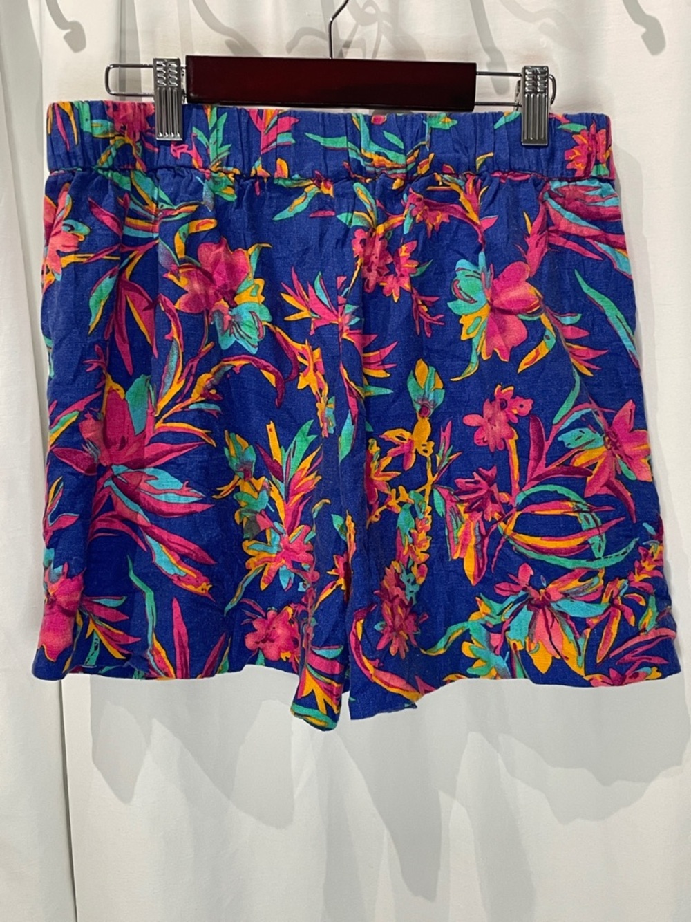 J. Crew Vibrant Floral High-Waist Shorts in Navy with Pink and Teal Accents - Picture 3 of 5